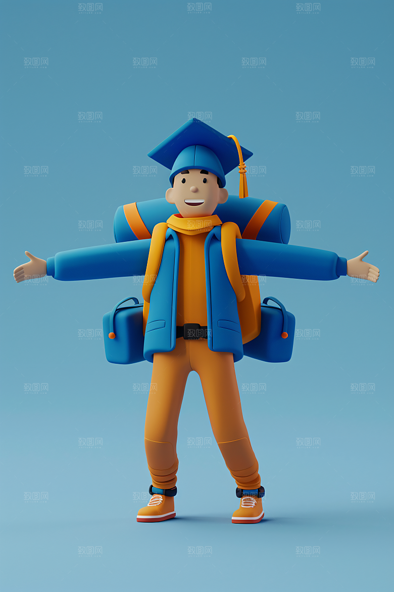 3D毕业生毕业季粘土人模型