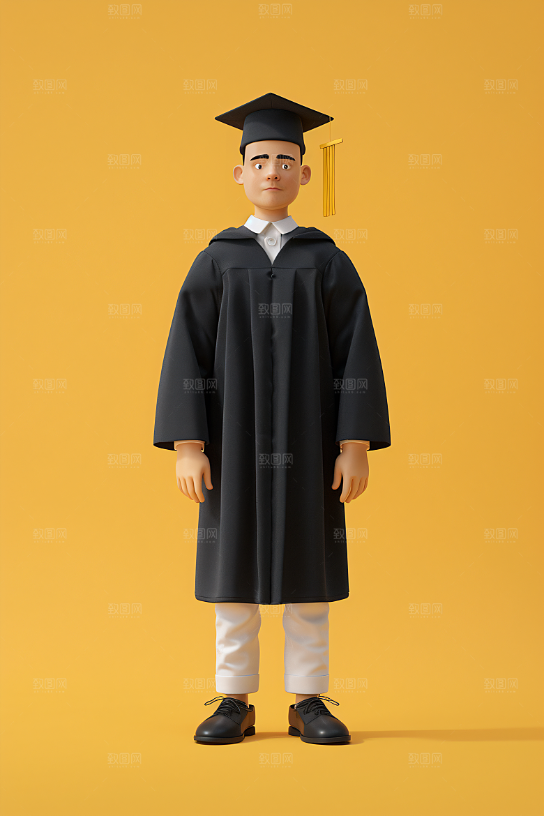 3D毕业生纯色背景高清模型