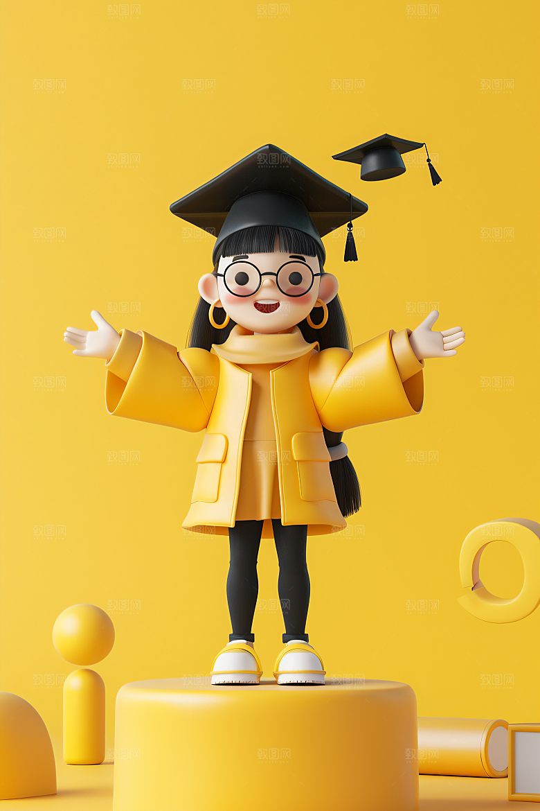 3D毕业生粘土人学生模型