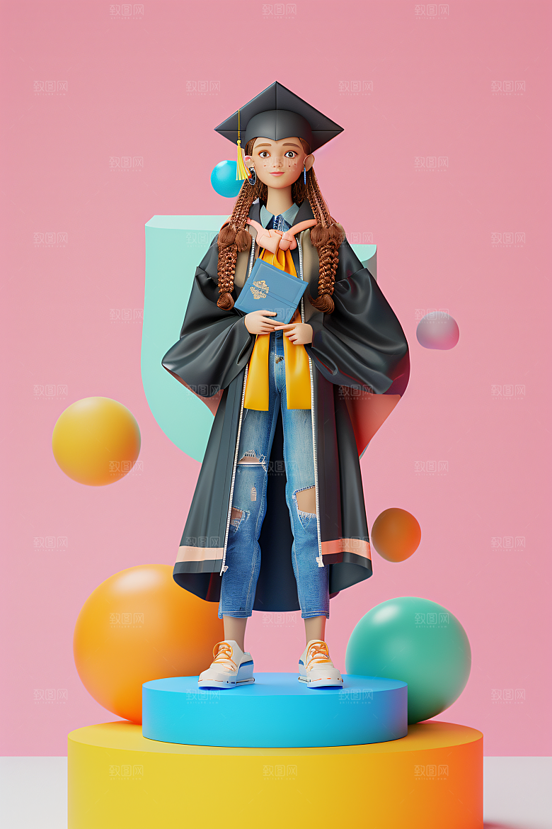 3D毕业生全身照毕业季模型