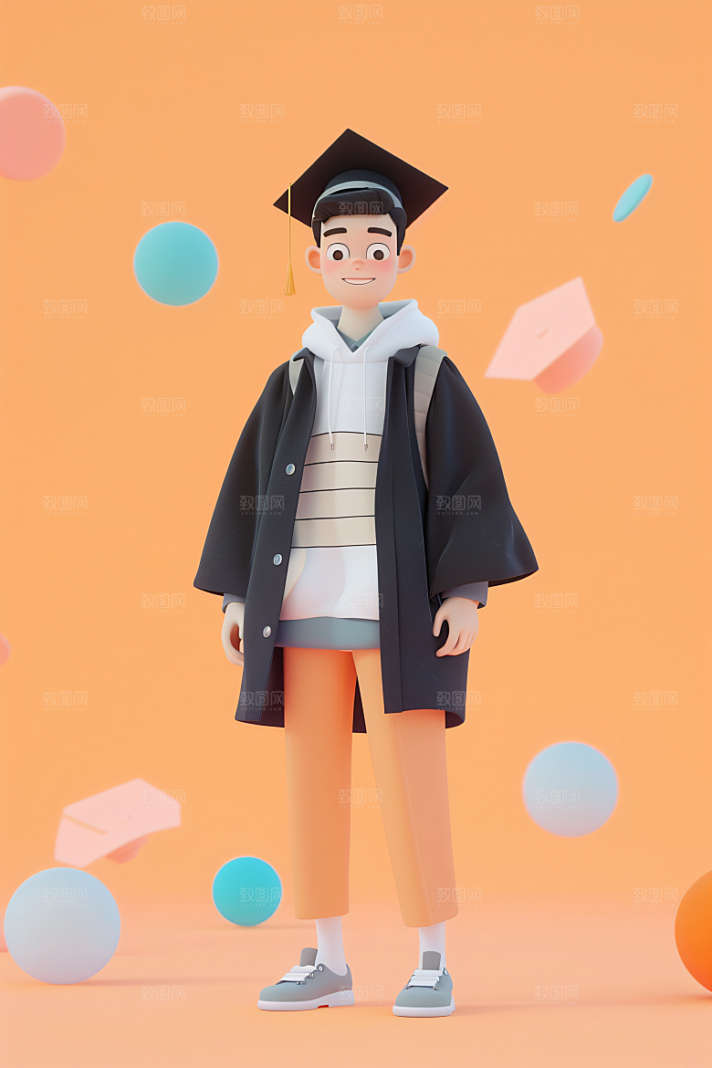 3D毕业生纯色背景高清模型
