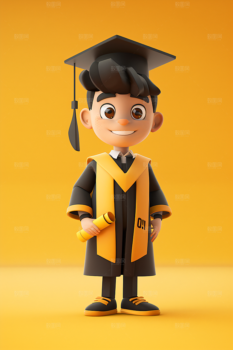 3D毕业生纯色背景学生模型