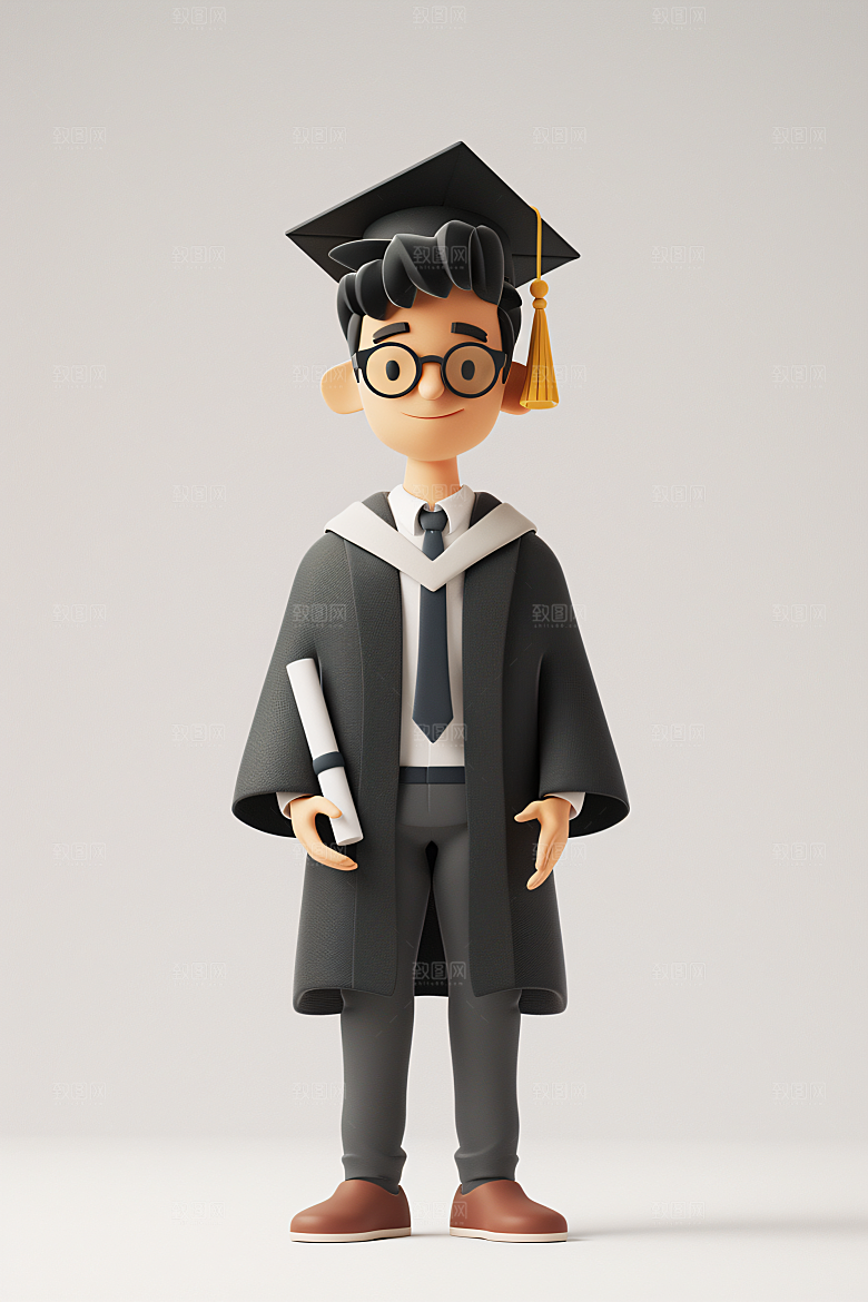 3D毕业生学生卡通模型