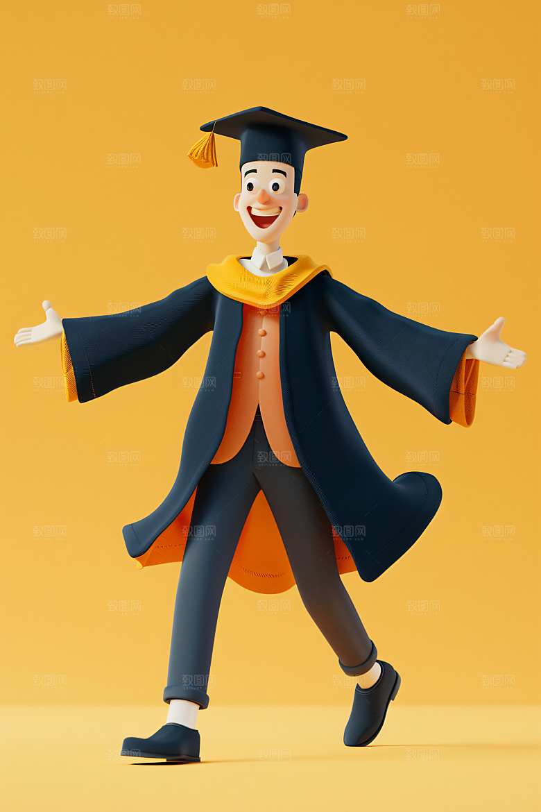 3D毕业生学生粘土人模型