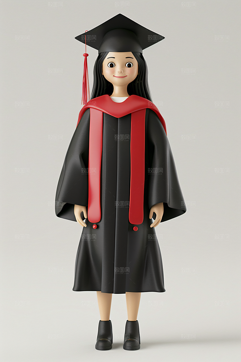 3D毕业生卡通学生模型