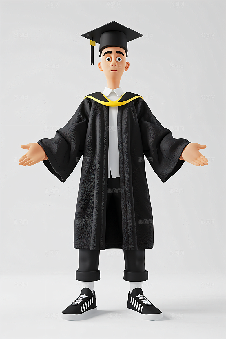 3D毕业生粘土人学生模型