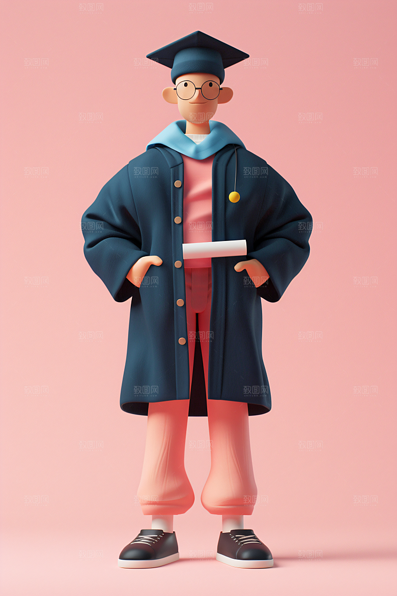 3D毕业生毕业季粘土人模型