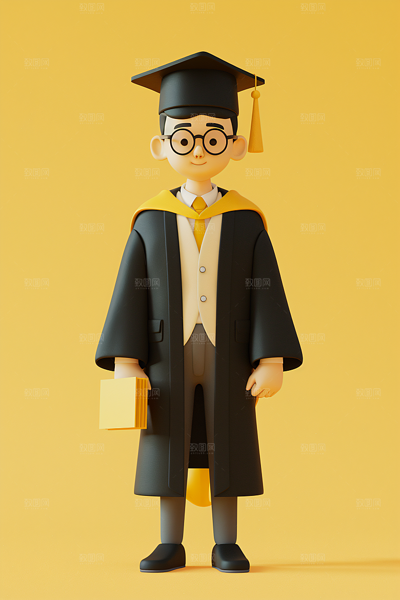 3D毕业生学生卡通模型