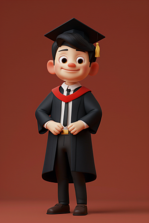 3D毕业生学生卡通模型