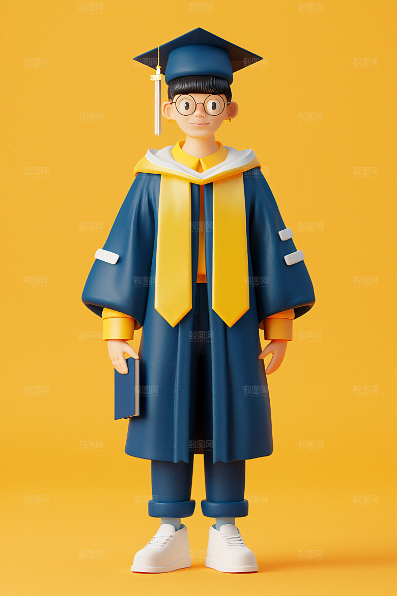 3D毕业生纯色背景人物模型