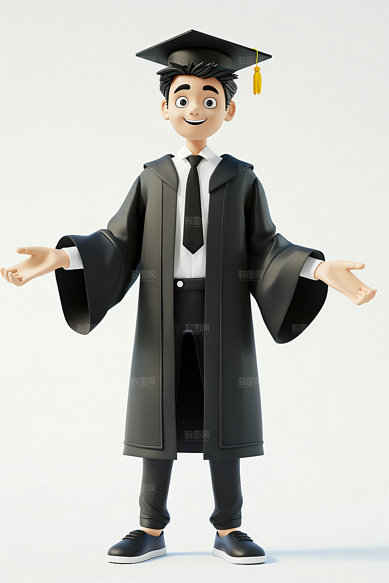 3D毕业生卡通学生模型