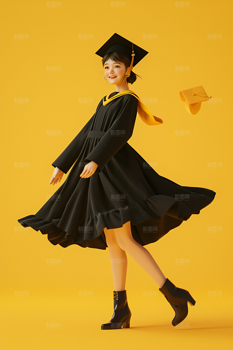 3D毕业生学生卡通模型