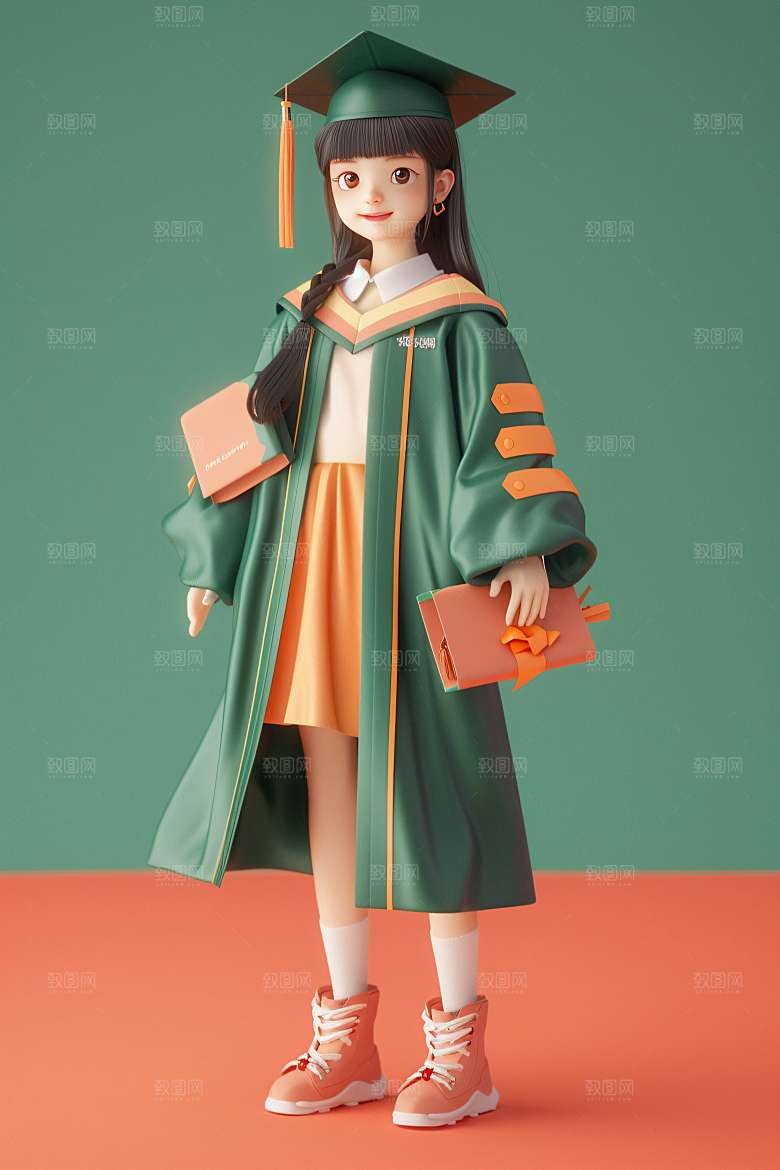 3D毕业生卡通形象模型