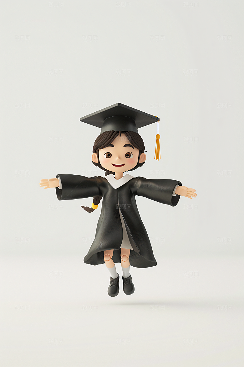 3D毕业生纯色背景全身照模型