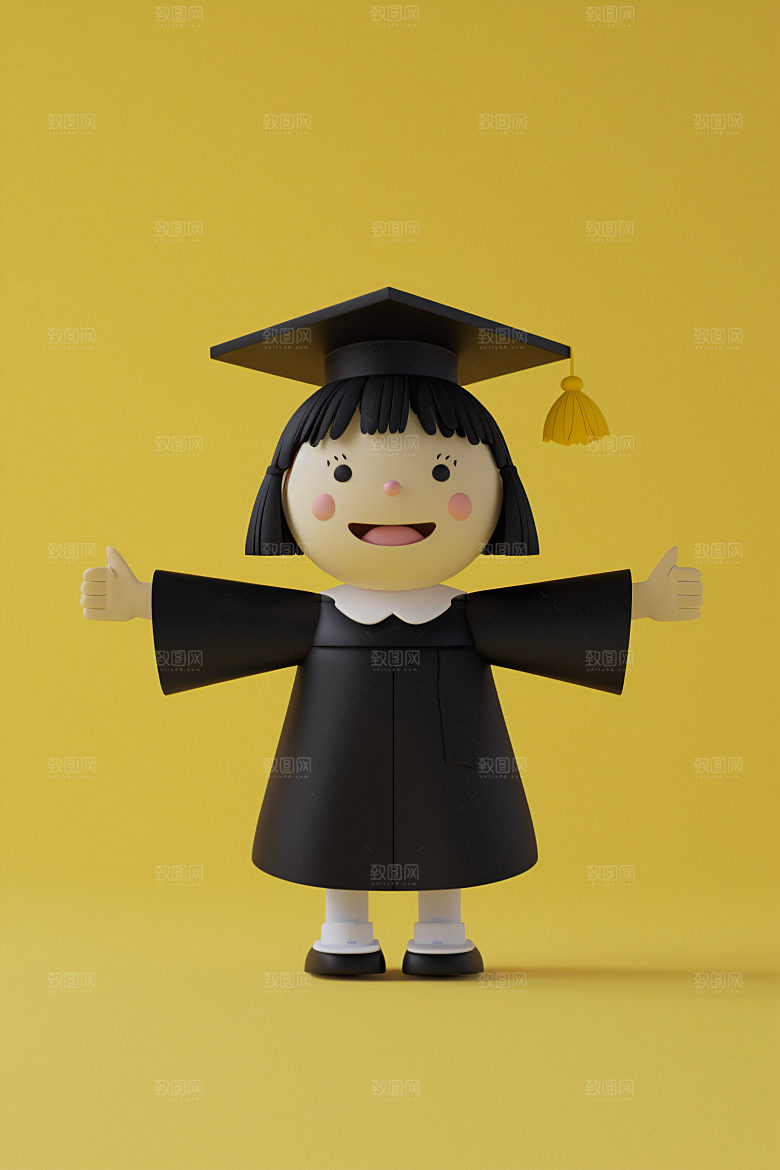 3D毕业生学生卡通模型