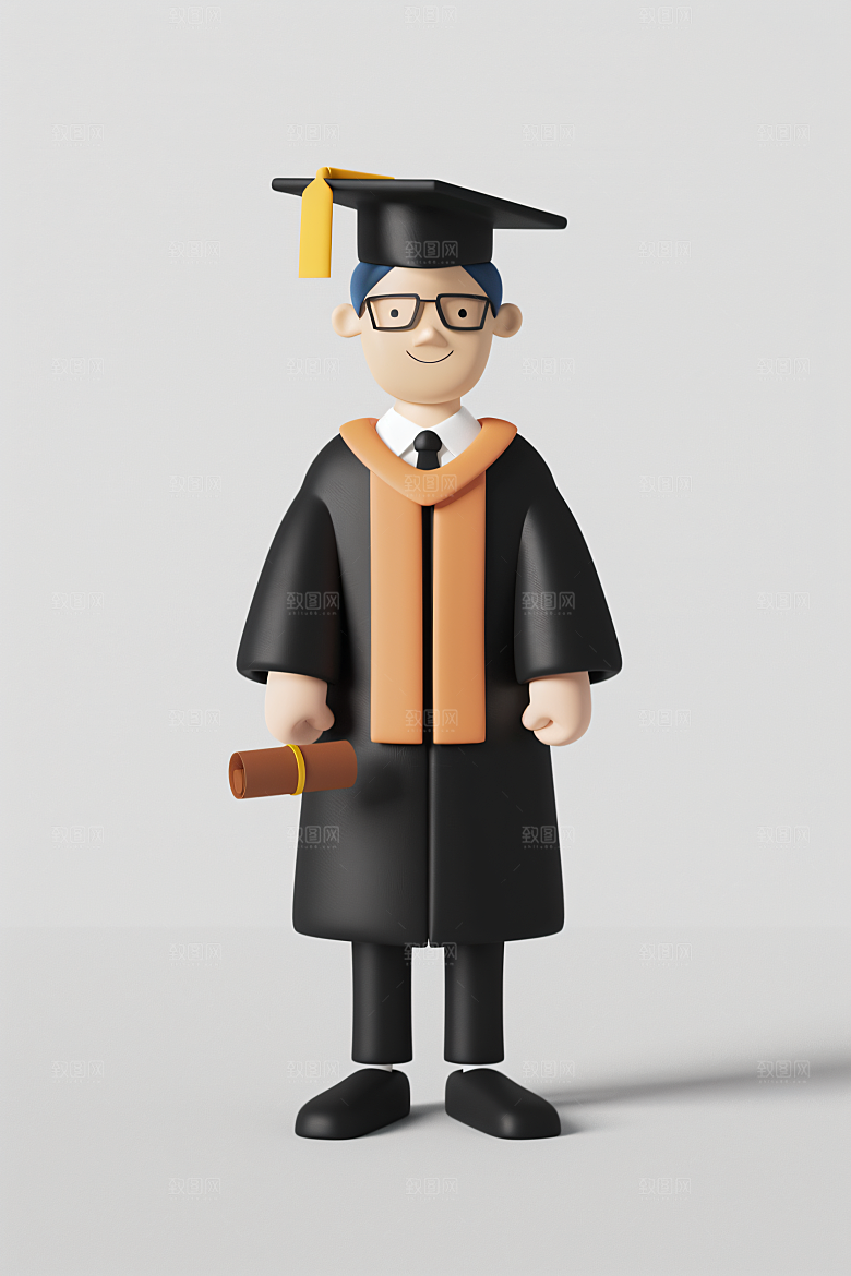 3D毕业生卡通学生模型