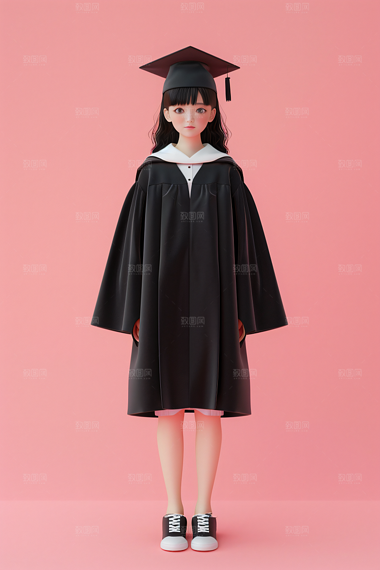 3D毕业生全身照纯色背景模型