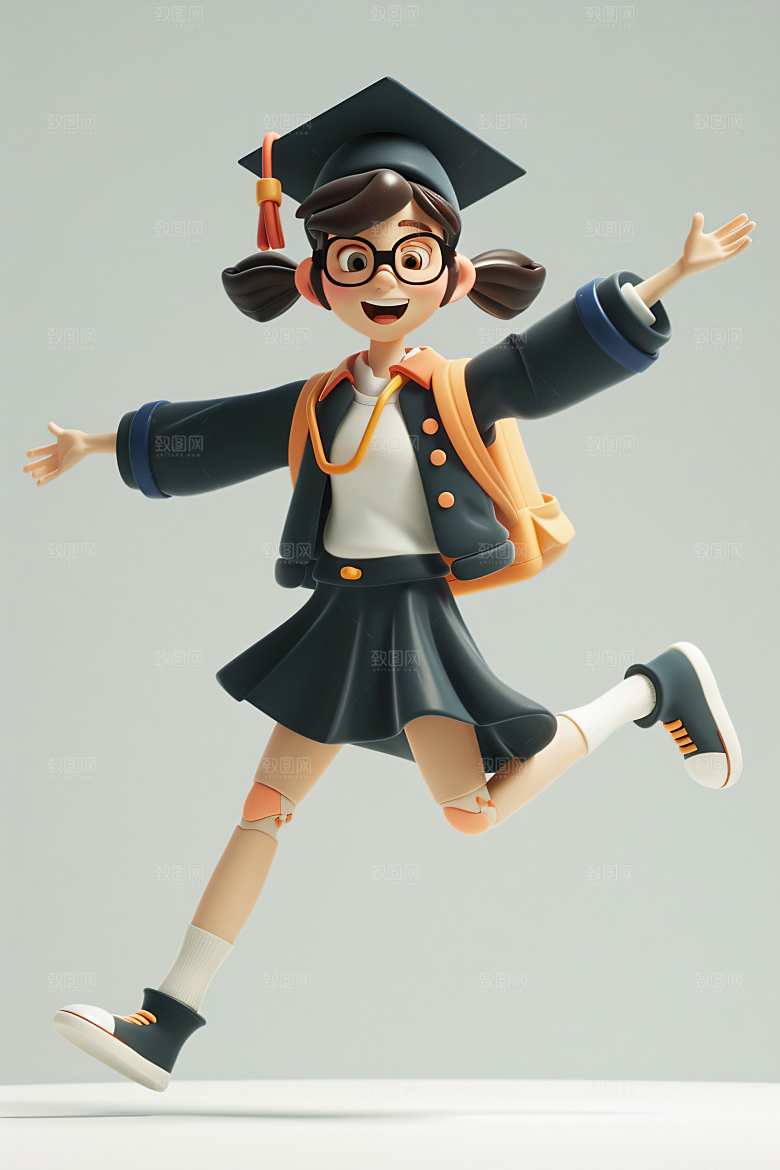3D毕业生粘土人卡通模型