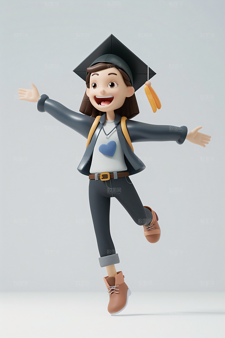3D毕业生纯色背景学生模型
