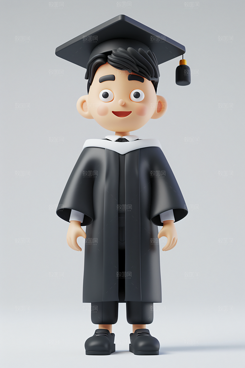 3D毕业生学生卡通模型