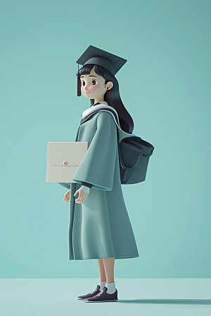 3D毕业生卡通纯色背景模型
