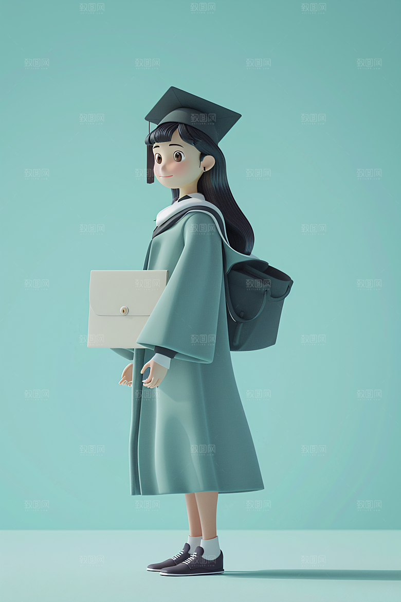 3D毕业生卡通纯色背景模型