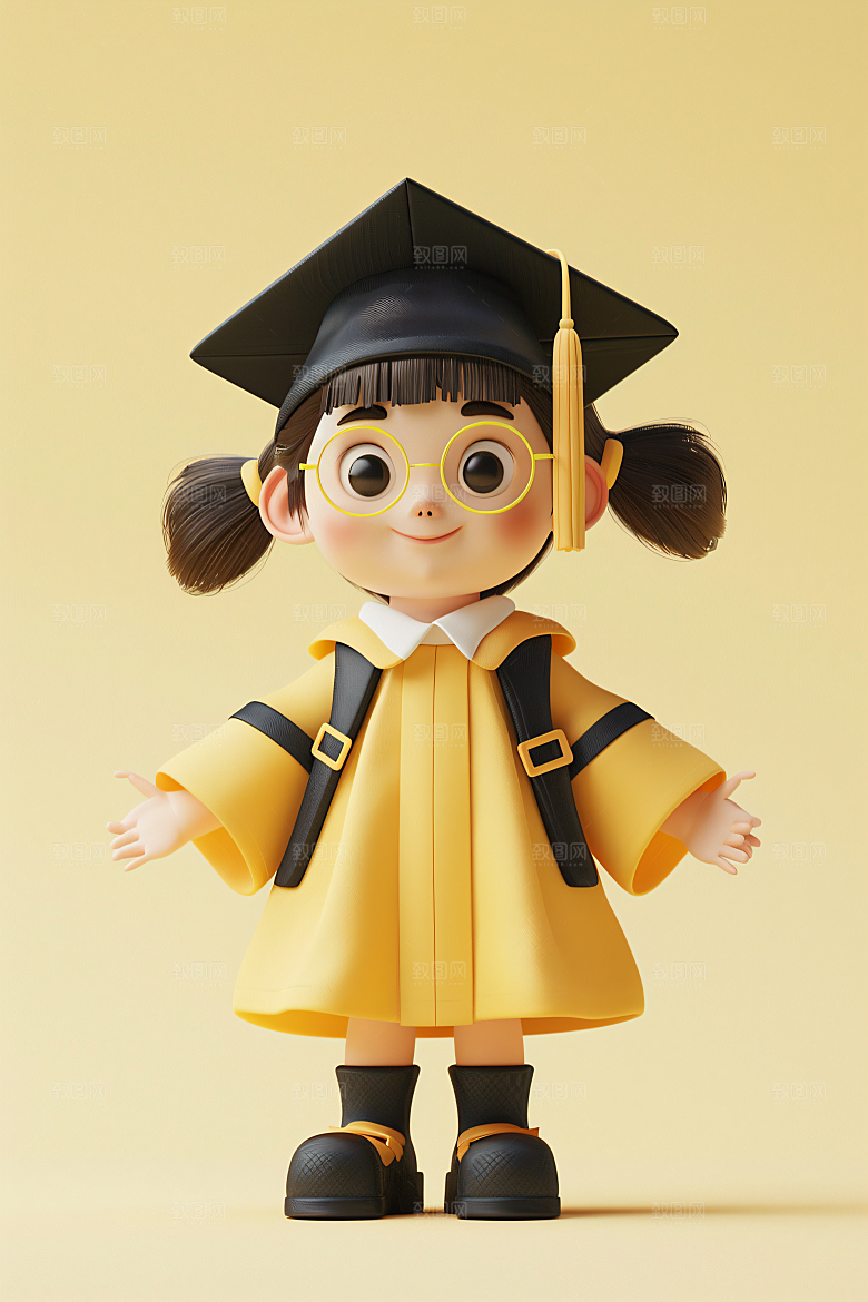 3D毕业生粘土人全身照模型