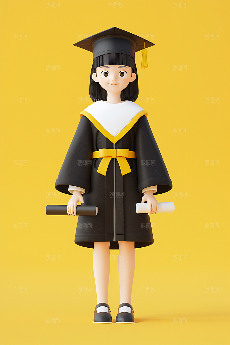 3D毕业生粘土人卡通模型