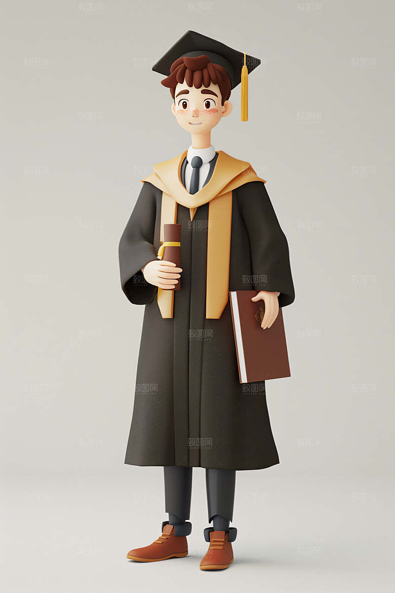 3D毕业生学生粘土人模型