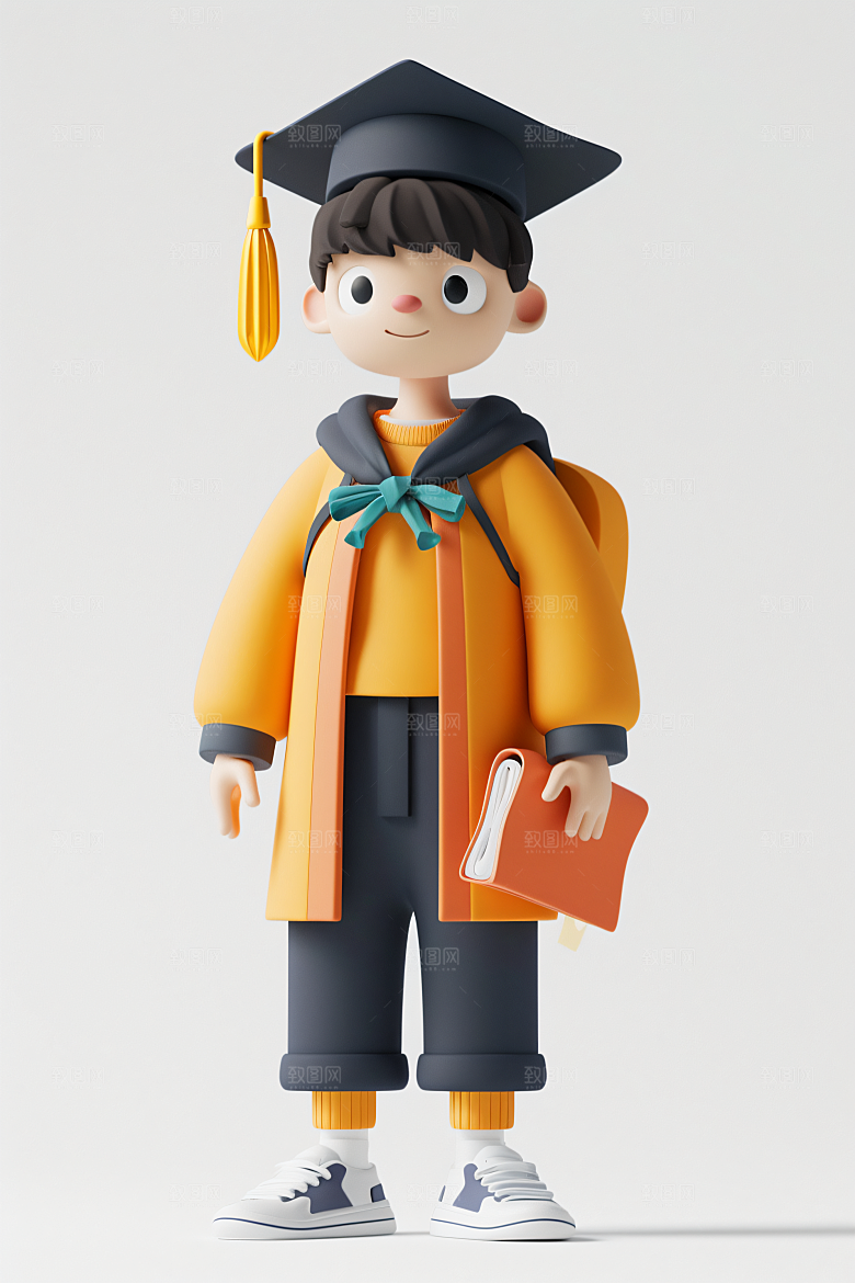 3D毕业生立体纯色背景模型