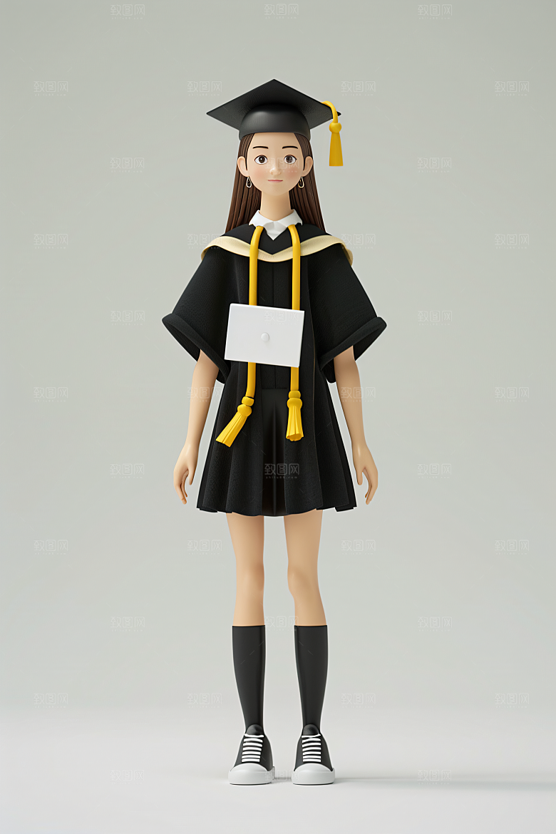 3D毕业生卡通学生模型