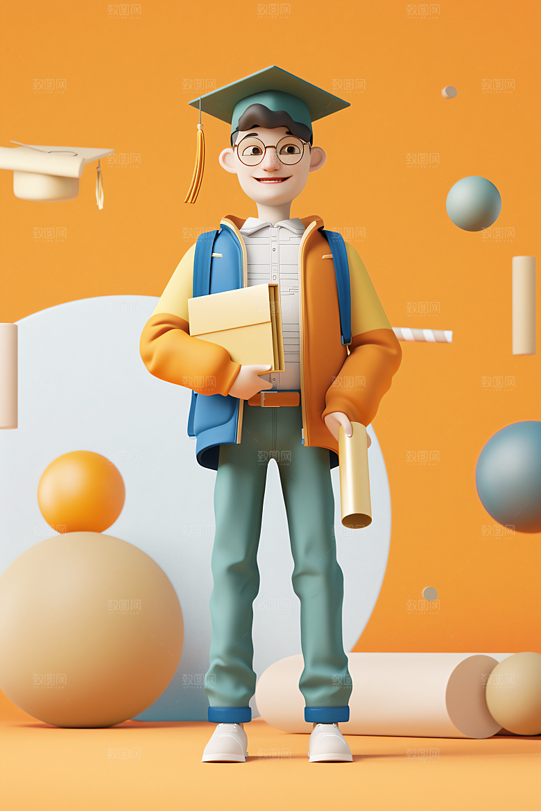 3D毕业生全身照粘土人模型