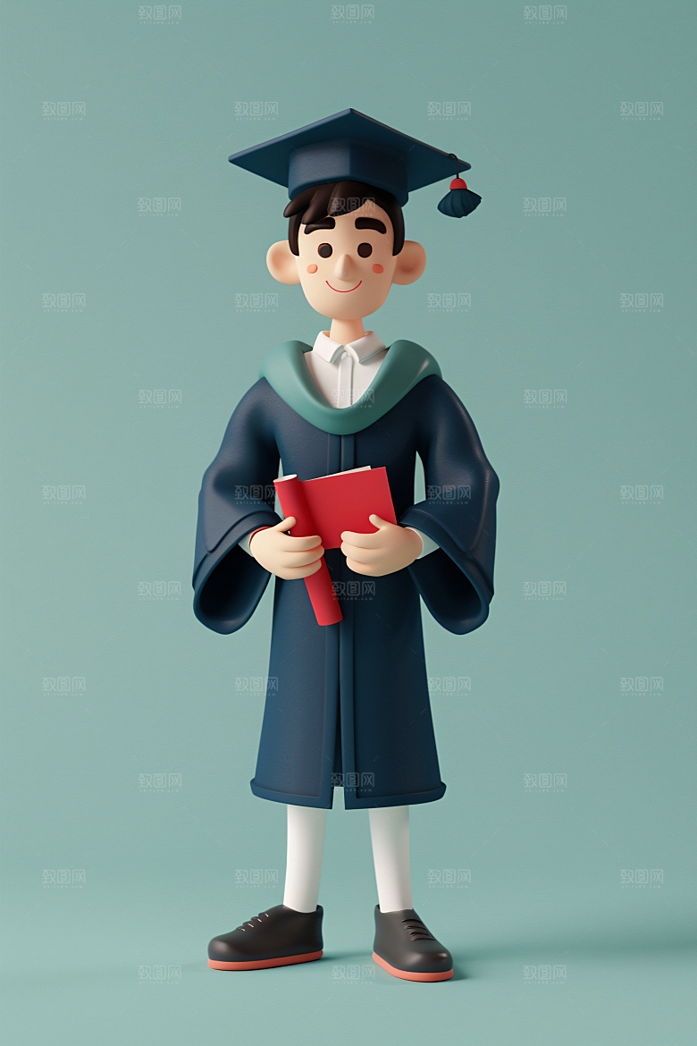 3D毕业生粘土人肖像模型