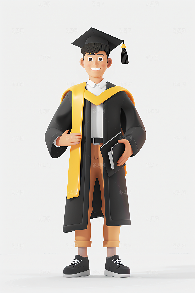 3D毕业生学生卡通模型