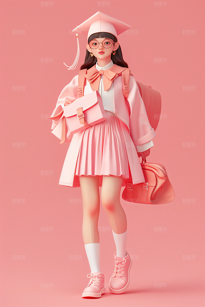 3D毕业生学生纯色背景模型