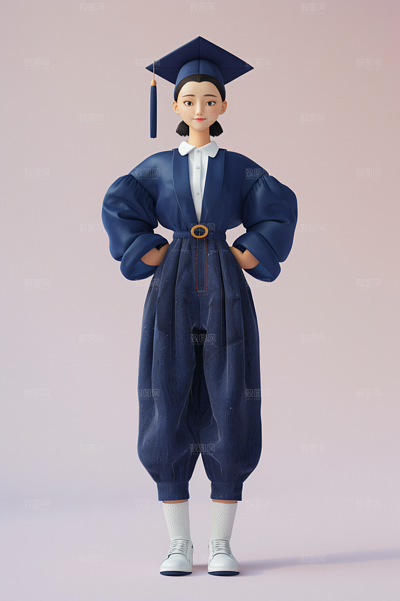 3D毕业生粘土人学生模型