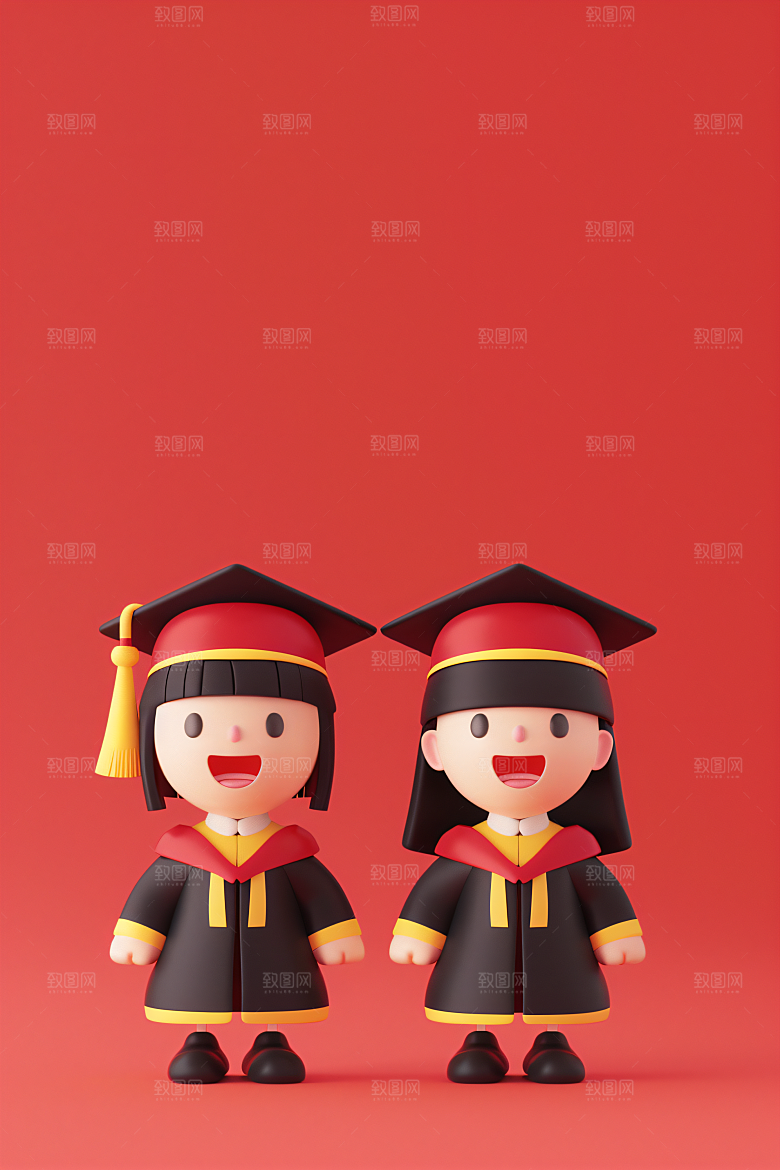 3D毕业生纯色背景高清模型