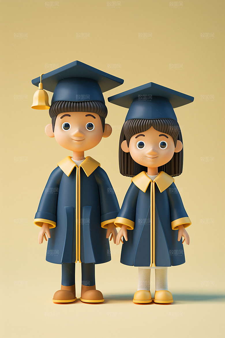 3D毕业生粘土人毕业季模型