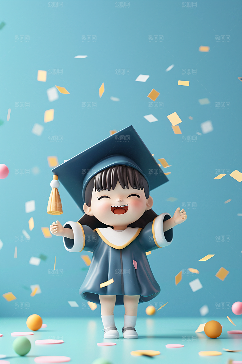3D毕业生粘土人全身照模型