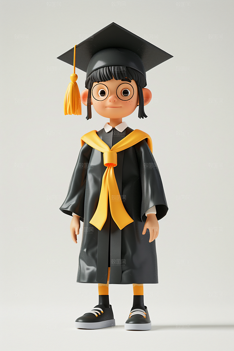 3D毕业生纯色背景学生模型