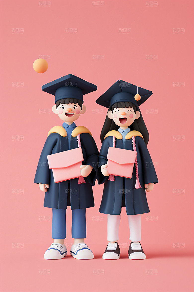 3D毕业生肖像纯色背景模型