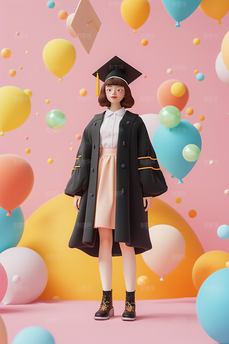3D毕业生学生全身照模型