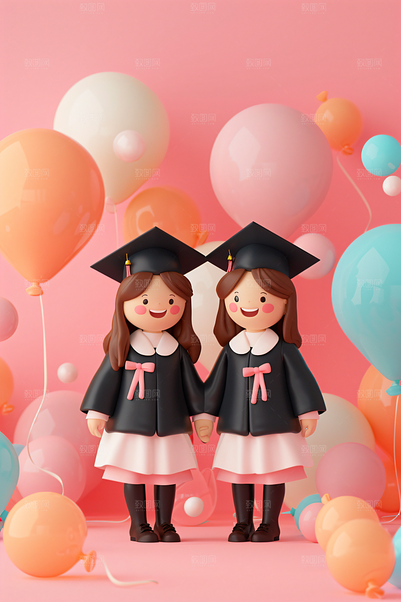 3D毕业生学生卡通模型