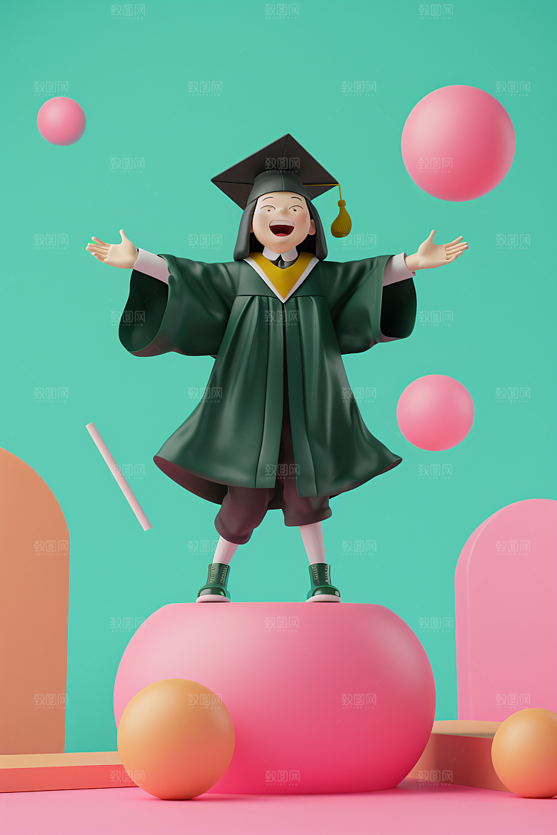3D毕业生毕业季粘土人模型