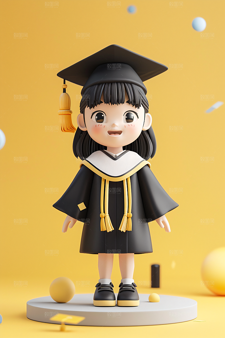 3D毕业生纯色背景形象模型