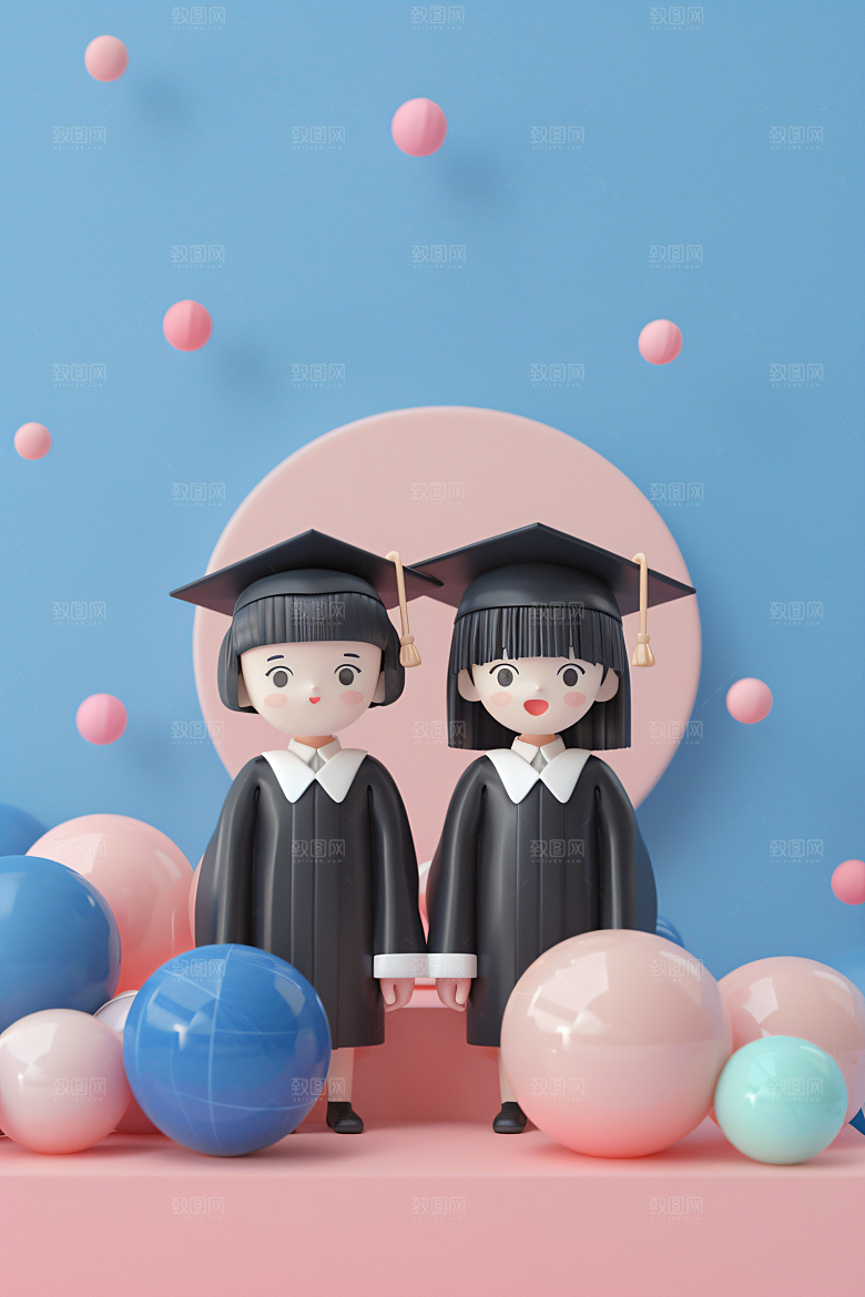 3D毕业生肖像卡通模型