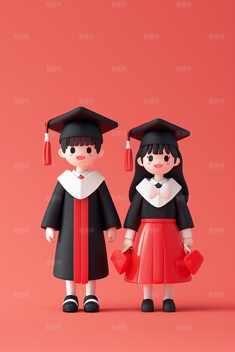 3D毕业生粘土人纯色背景模型