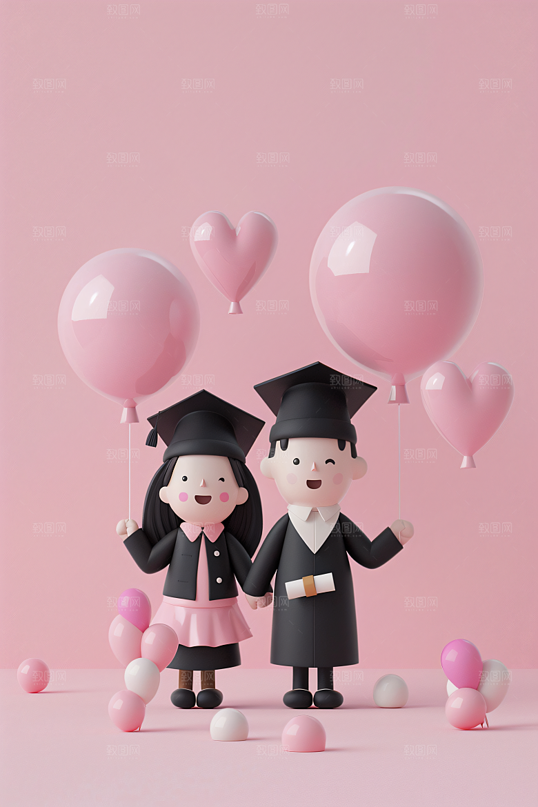 3D毕业生卡通学生模型