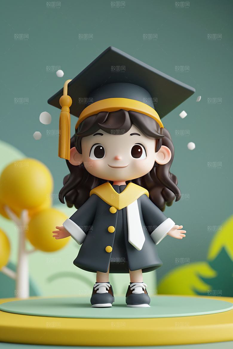 3D毕业生纯色背景粘土人模型