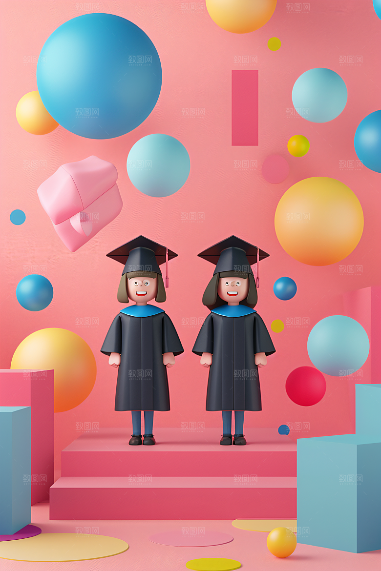 3D毕业生C4D纯色背景模型